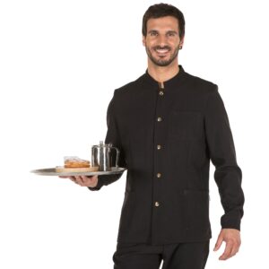 CHAQUETA HOMBRE MAO NEGRA BOTON DORADO