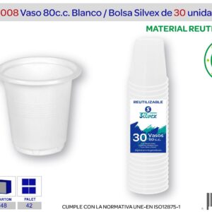 Vaso 80 cc blanco reutilizable Caja de 2880 unidades