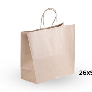 Bolsa de papel Kraft con asa rizada 26x9x31 80 gr 180 unid