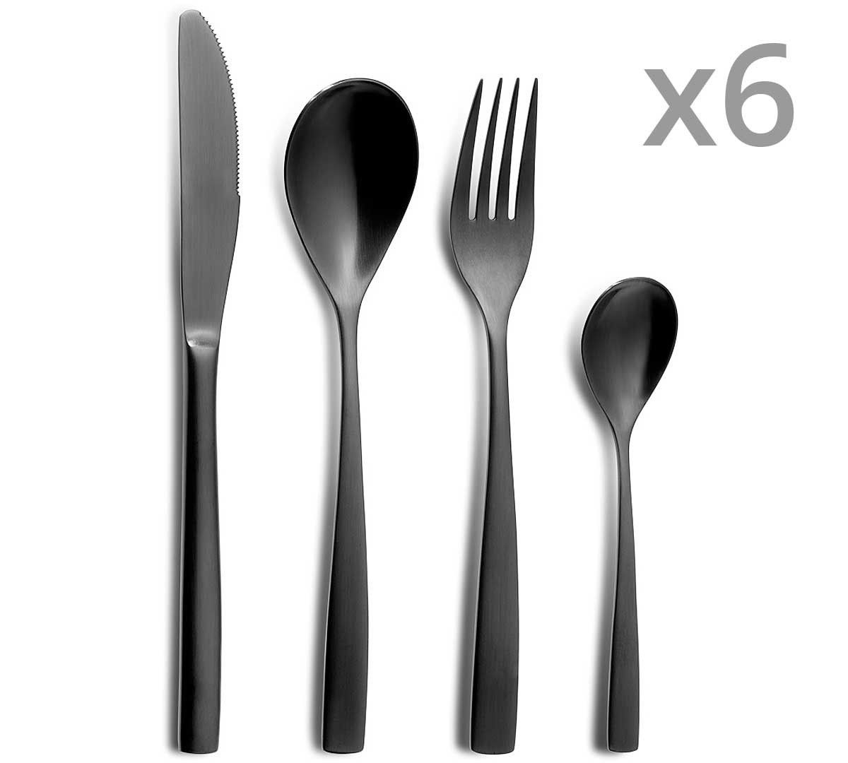 Cuberteria 24 Pz BCN color negro de acero inox 18/0