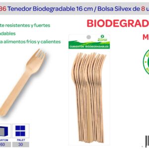 Tenedor biodegradable MADERA Cajaa de 480 unidades