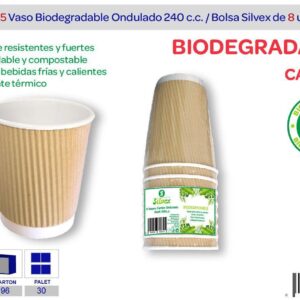 Vaso café con leche biodegradable kraft premium ondulado Caja de 960 unidades