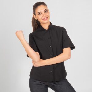 Blusa mujer camarera económica cuello mao manga corta