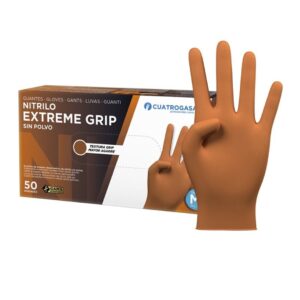 Guantes de Nitrilo Grip Naranja sin polvo