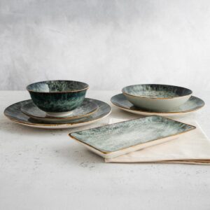 Juego 6 platos porcelana blanco verde Stela Bidasoa