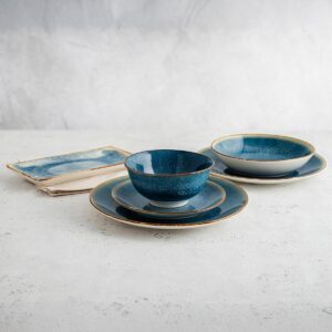 Juego 6 Platos porcelana blanco azul marrón Aura Bidasoa